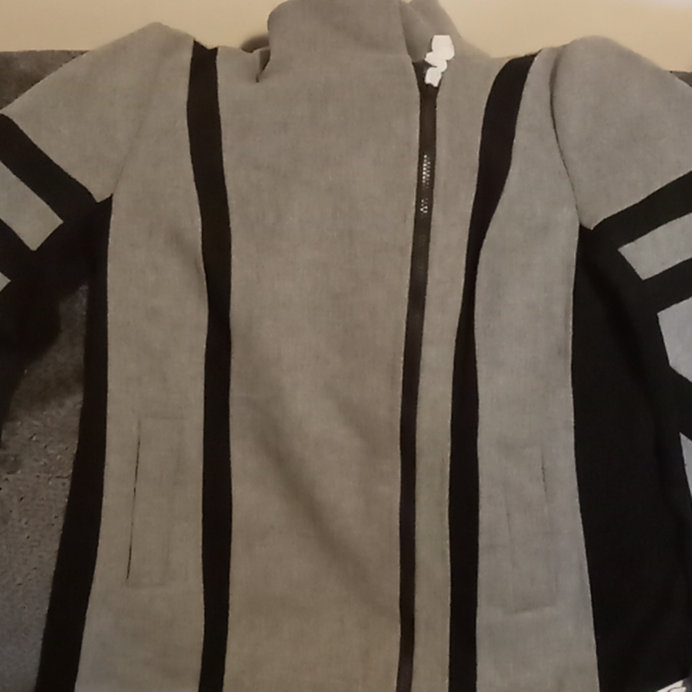 Blanc noir Hand made wool coat black and grey